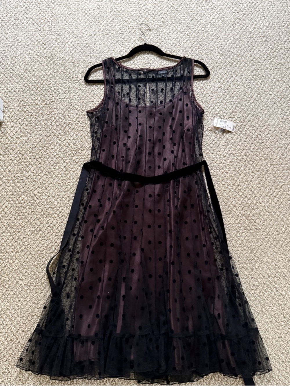 dressbarn Black Polka Dot Midi Dress with Velvet Waist
